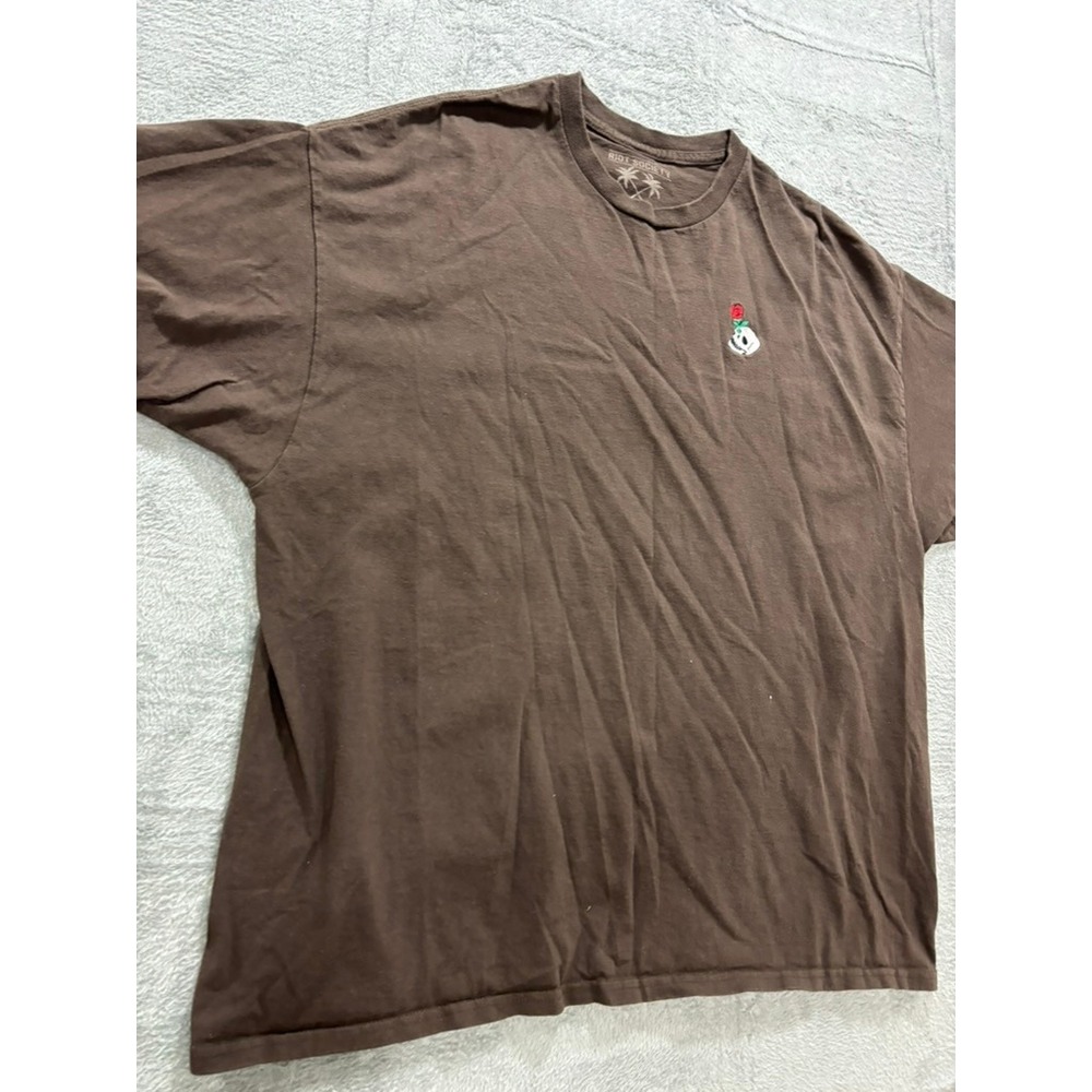 Riot Society T Shirt Men XXL Brown Skull Rose Graphic Cotton Short Sleeve - Picture 3 of 9